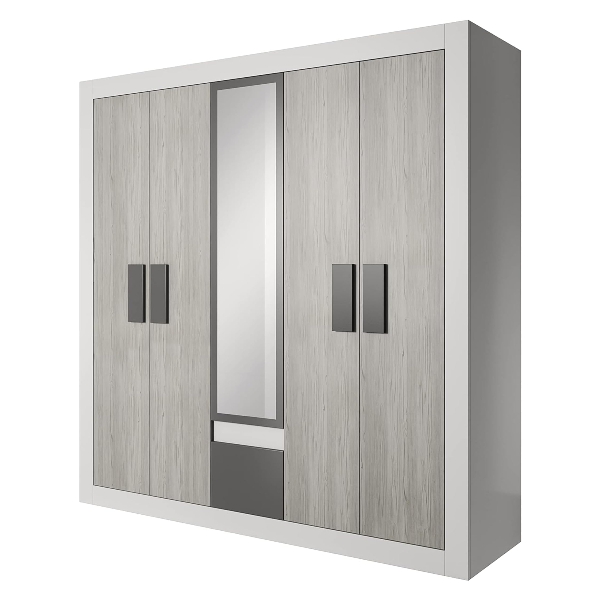 Hellios III - Chambre à Coucher Adulte Complète Avec lit 160x200 Avec Matelas, 2 Tables De Chevet, Commode, Armoire Avec Portes Coulissantes L:231 x H:210 x P:57 cm, Superb - Blanc/Kathult+Gris