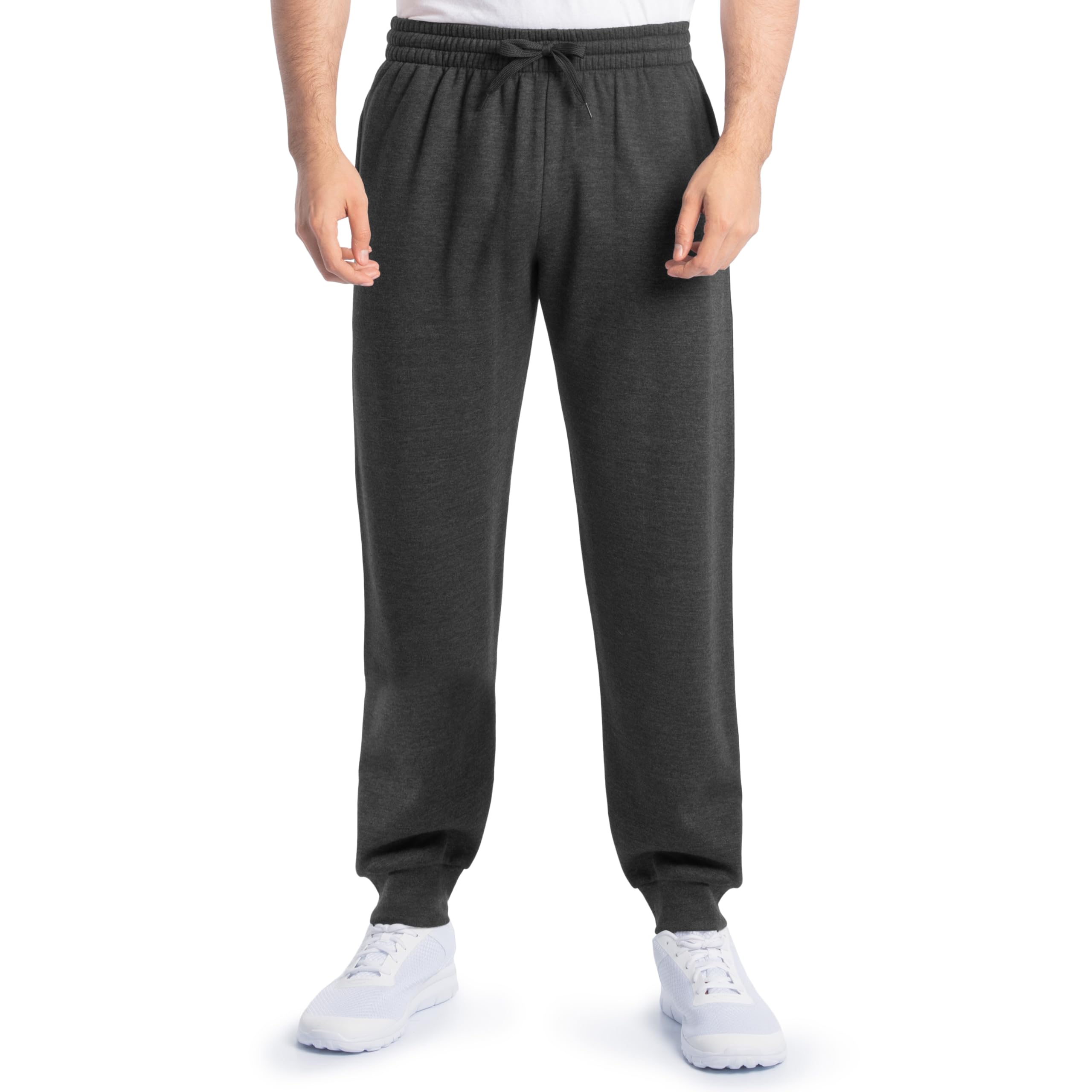 Fruit of the Loom Eversoft Fleece Joggers with Pockets, Relaxed Fit, Moisture Wicking, Breathable, Tapered Sweatpants, Black Heather, Medium