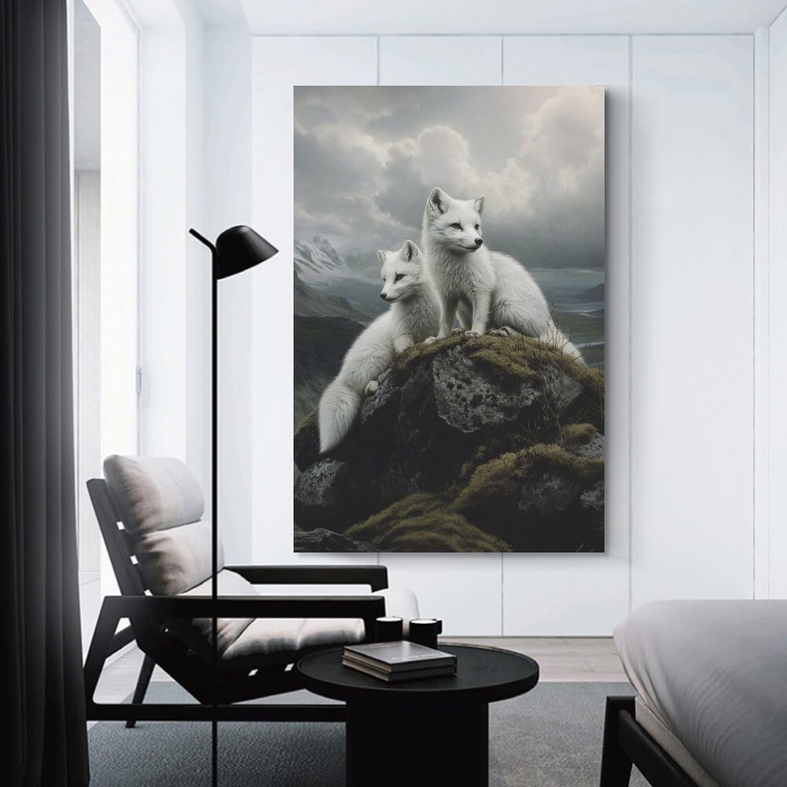Junmoney Arctic Fox Duo Decorative Wall Artwork 12x18inch(30x45cm), for Corridors, Hallways Or Apartment Entries, Home Artwork for First Impressions