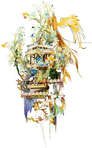 MU Kit de rompecabezas de metal 3D, diseño de pájaros rinde homenaje al Fénix, kits de bricolaje para adultos, rompecabezas de palacio chino y