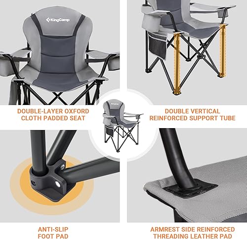 Miniatura 6 de KingCamp Silla plegable de gran tamaño con soporte lumbar, silla ergonómica acolchada resistente con bolsa enfriadora, soporte para tazas, portátil