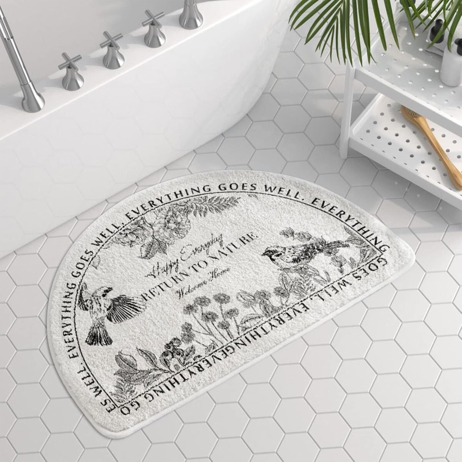 ZPEE Semicircle Bathroom Rug Non Slip,Soft Shower Rugs for Bathroom Farmhouse Bath Mat Washable Bath Carpet for Bedroom Kitchen Entry Way-E 40x60cm