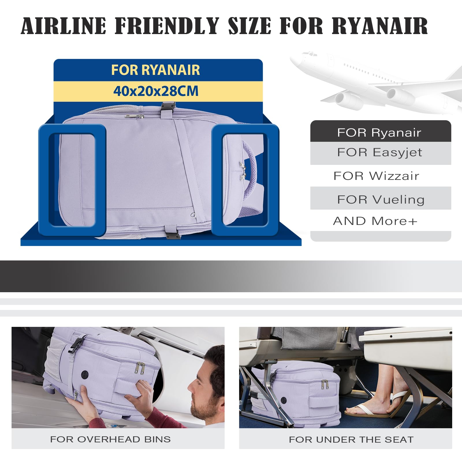 Hayayu Zaino Per Ryanair 40x20x25 Zaino Da Viaggio Aereo Bagaglio A Mano 40x20x25 Per Ryanair Borsa Da Viaggio Piccolo Bagaglio A Mano 40x30x20 Zaini Casual 20l Con Tasche Antifurto