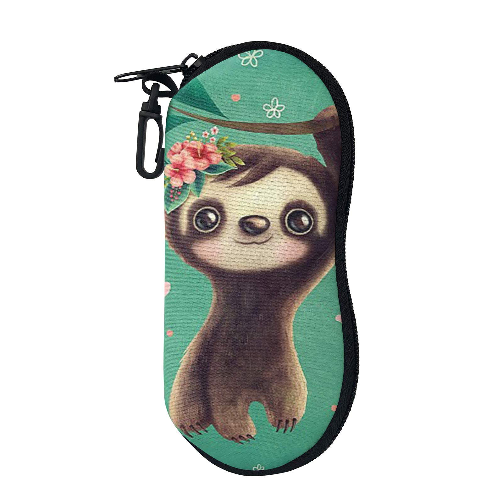 SEANATIVE Cute Sloth Print Sunglasses Case for Women Children Portable Travel Zipper Eyeglasses Case Hook
