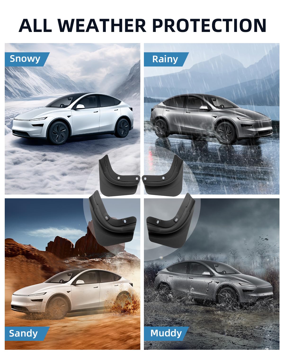 Garde-Boue pour Tesla Model Y Juniper 2025 2026 2027, 4Pcs Bavettes Avant et Arrière avec Vis de Montage, Pare Boue Anti-Éclaboussures Accessoires Pas Besoin de Percer [Pas pour Standard]