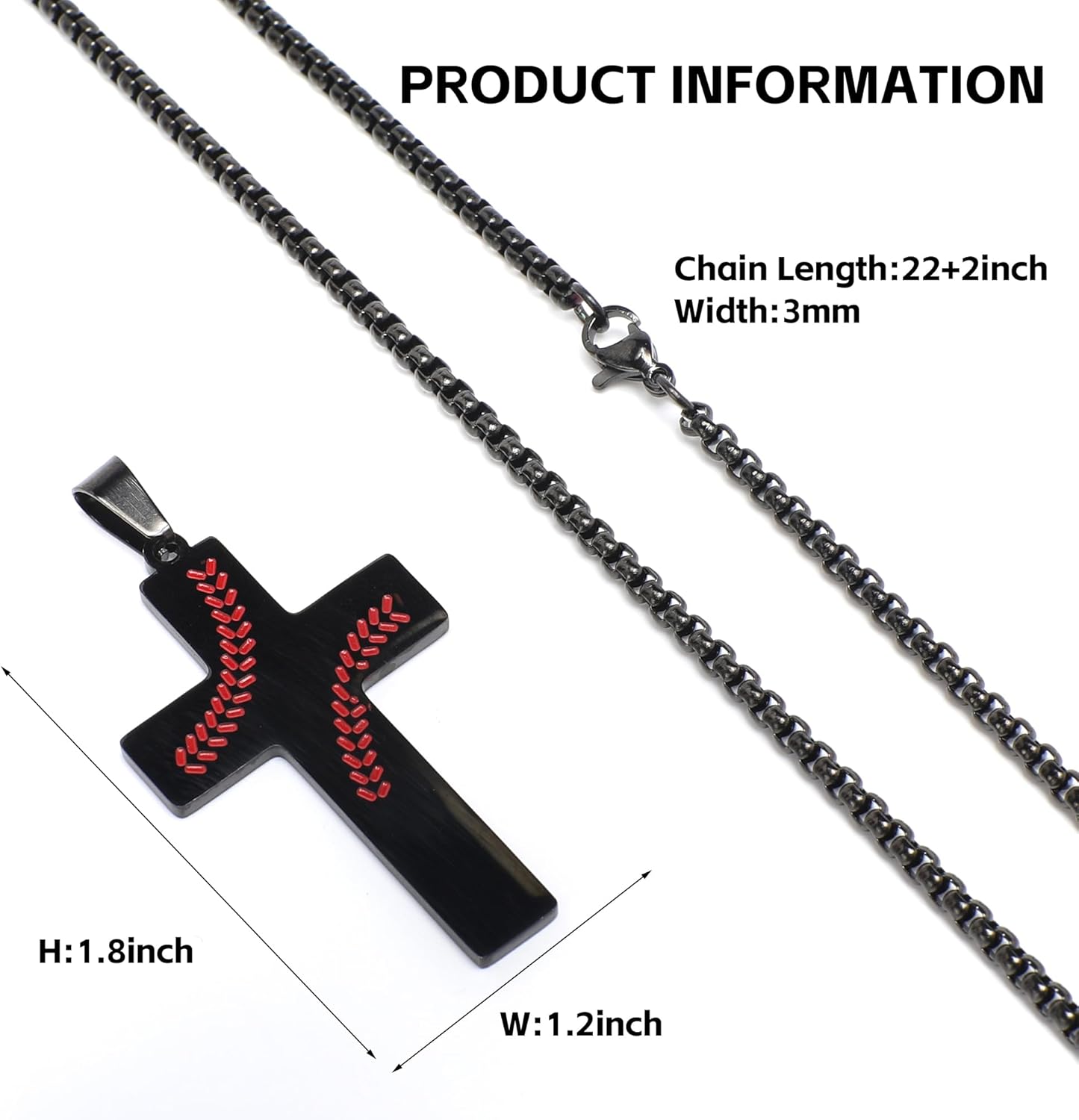 Baseball Cross Necklace for Men. Baseball Necklace Gifts for Mens. Black Stainless Steel Inspirational Bible Verse Cross Pendant Chain, First Communion Baptism Religious Sports Gifts - Image 3