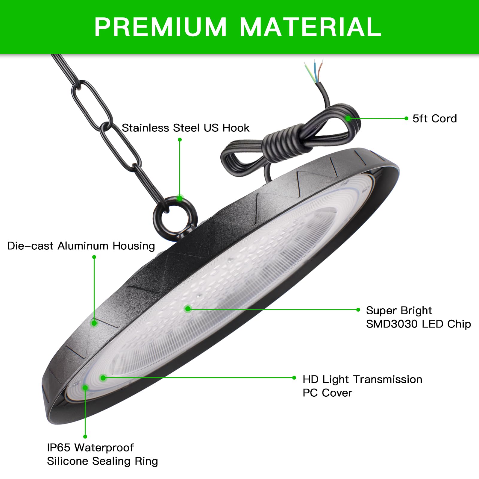 200W UFO LED Werkstattlampe, Kaltweiß 6000K UFO LED High Bay Light, 20000LM Hallenstrahler IP65 Wasserdichte Industrielampe High Bay Licht für Lagerhaus, Fabriken,Garage