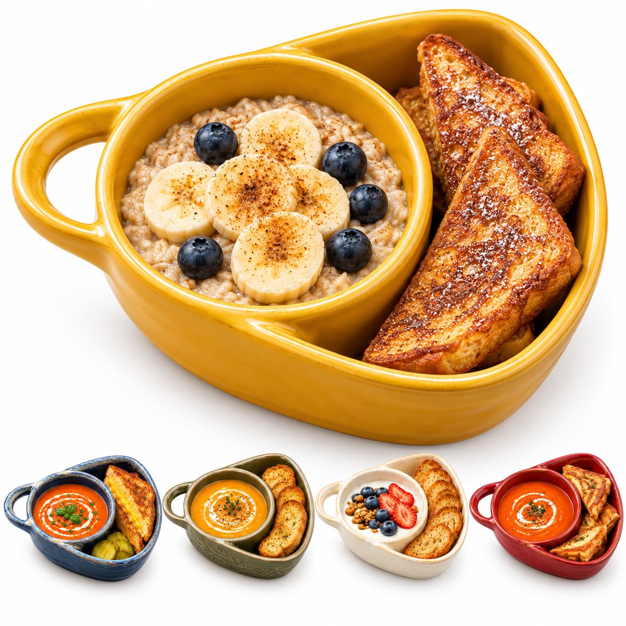 Soup and Sandwich Bowl, Ceramic Bowl Plate Combo for Breakfast, Yellow