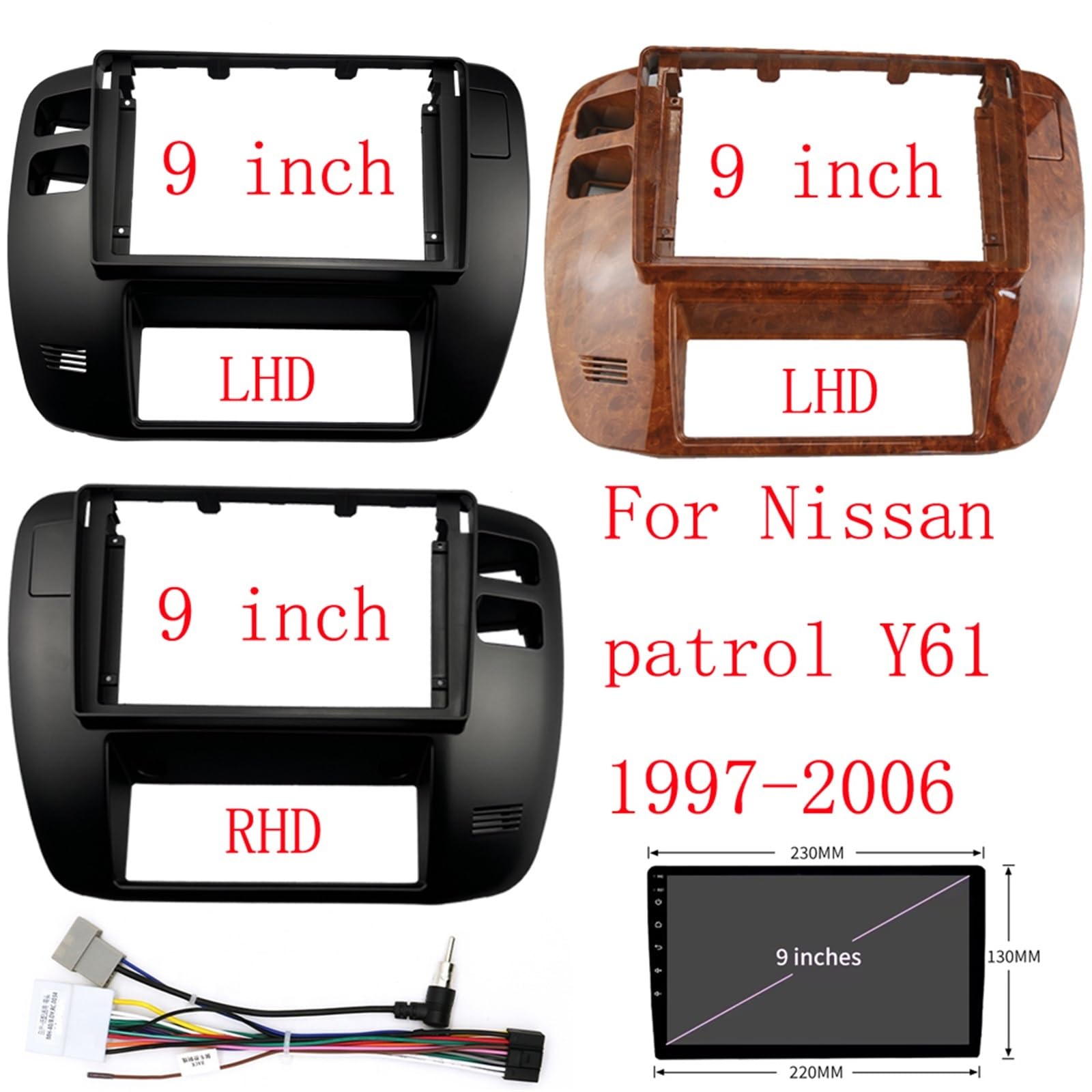 Radio Coche Adaptador Compatible con Nissan Patrol 1997-2005, instalación de Panel Tablero, Bisel, Placa Frontal, Kit Marco Radio para automóvil 2 DIN y 9 Pulgadas Marco Radio Coche(Black LHD)