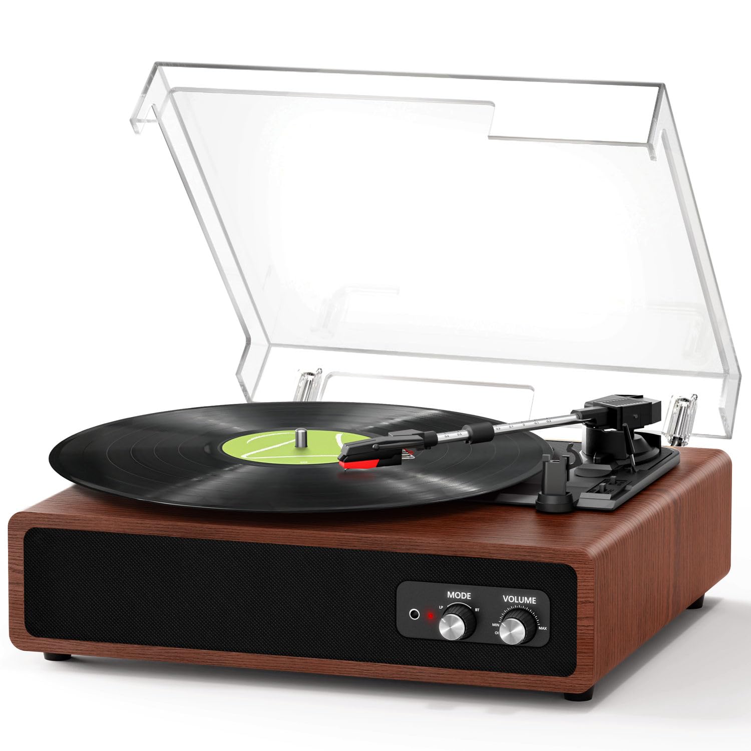 Plattenspieler, FYDEE Vinyl Plattenspieler mit Eingebauten Stereo-Lautsprechern, 3 Geschwindigkeiten 33/45/78 RPM, Bluetooth Schallplattenspieler, Unterstützt RCA-Ausgang, AUX-Eingang, Kastanienbraun