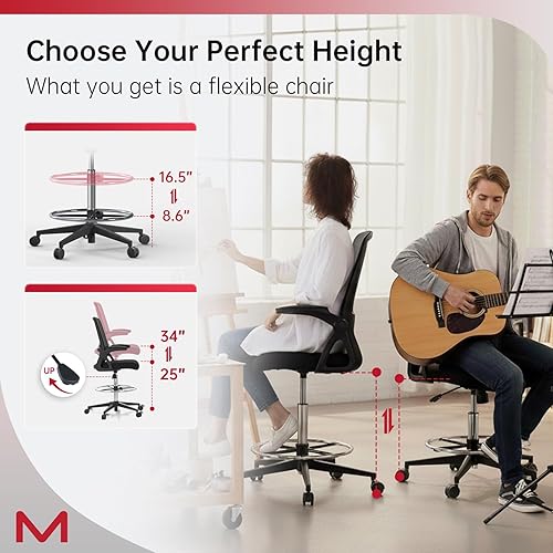 Miniatura 2 de Silla de dibujo, Silla de oficina alta con soporte lumbar, Silla de escritorio alta ergonómica con reposabrazos abatibles, Silla de escritorio