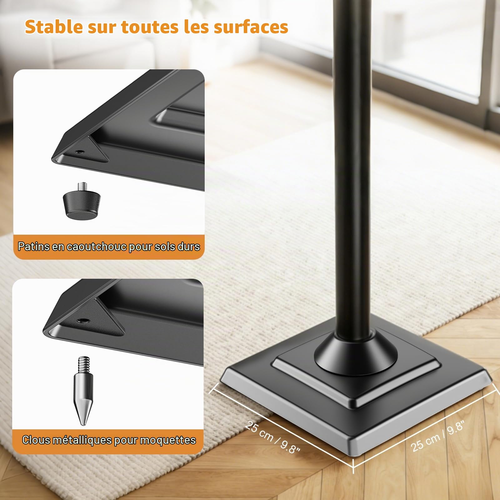 Support Enceinte Surround Lot de 2, Pied Enceintes Universel Hauteur Réglable 86-109 cm, Compatible avec Bose/JBL/Sony, Gestion des Câbles, Noir