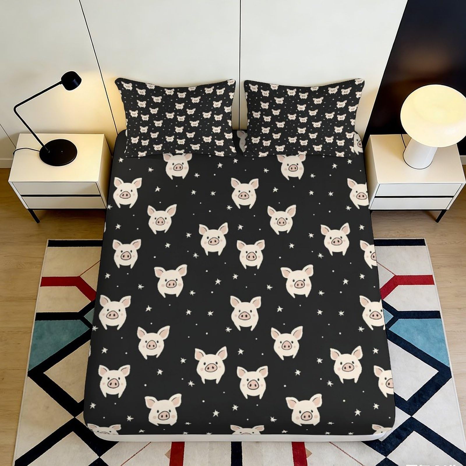 3D Printed French Bulldog Fitted Sheet Microfiber Black Cartoon Dog Bed Cover for Bedroom Guest Room Mattress Protection 90x200x25cm
