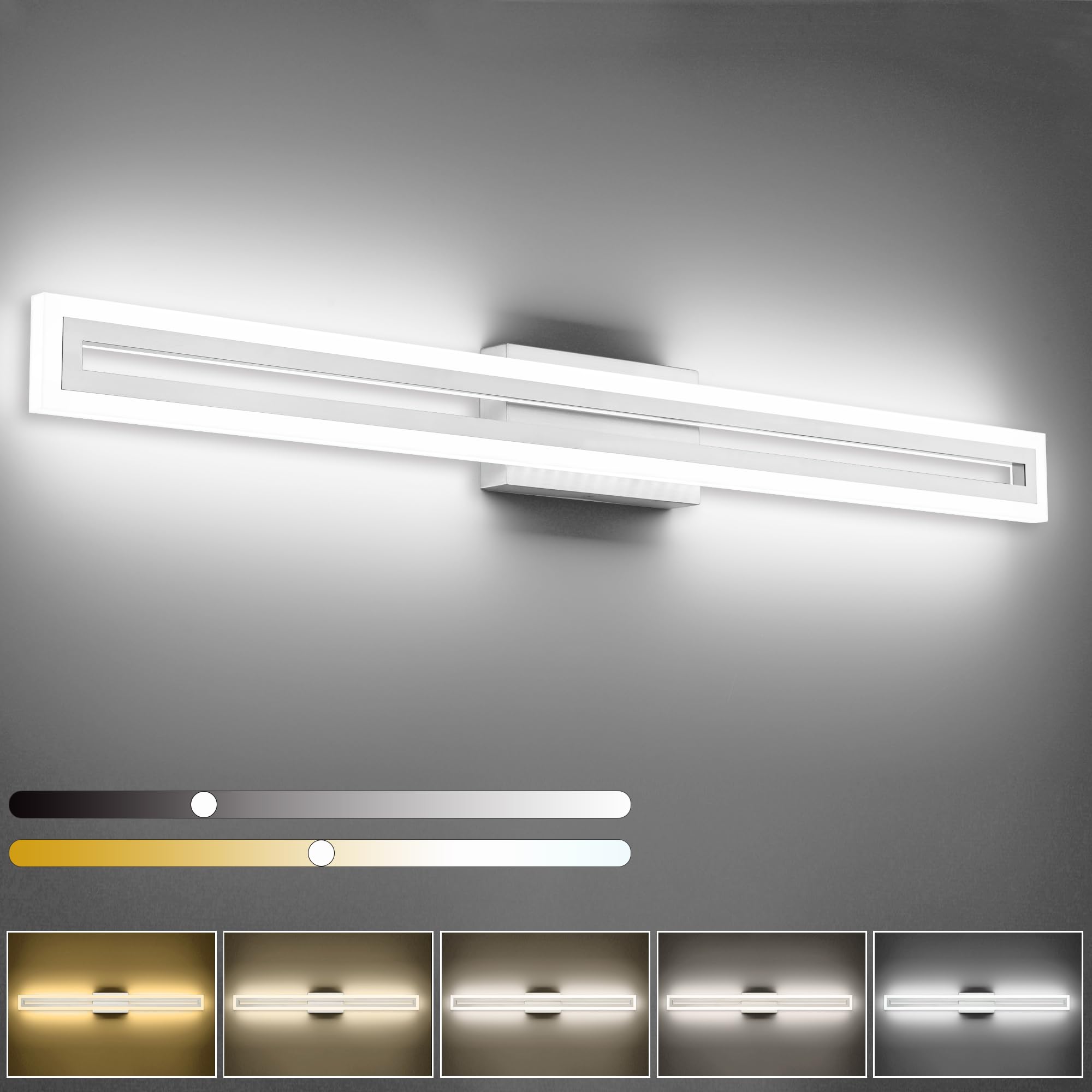 SOLFART Bathroom Lighting Fixtures Brushed Nickel Led Modern Vanity Light 40 Inch 5 Color Adjustable 5CCT