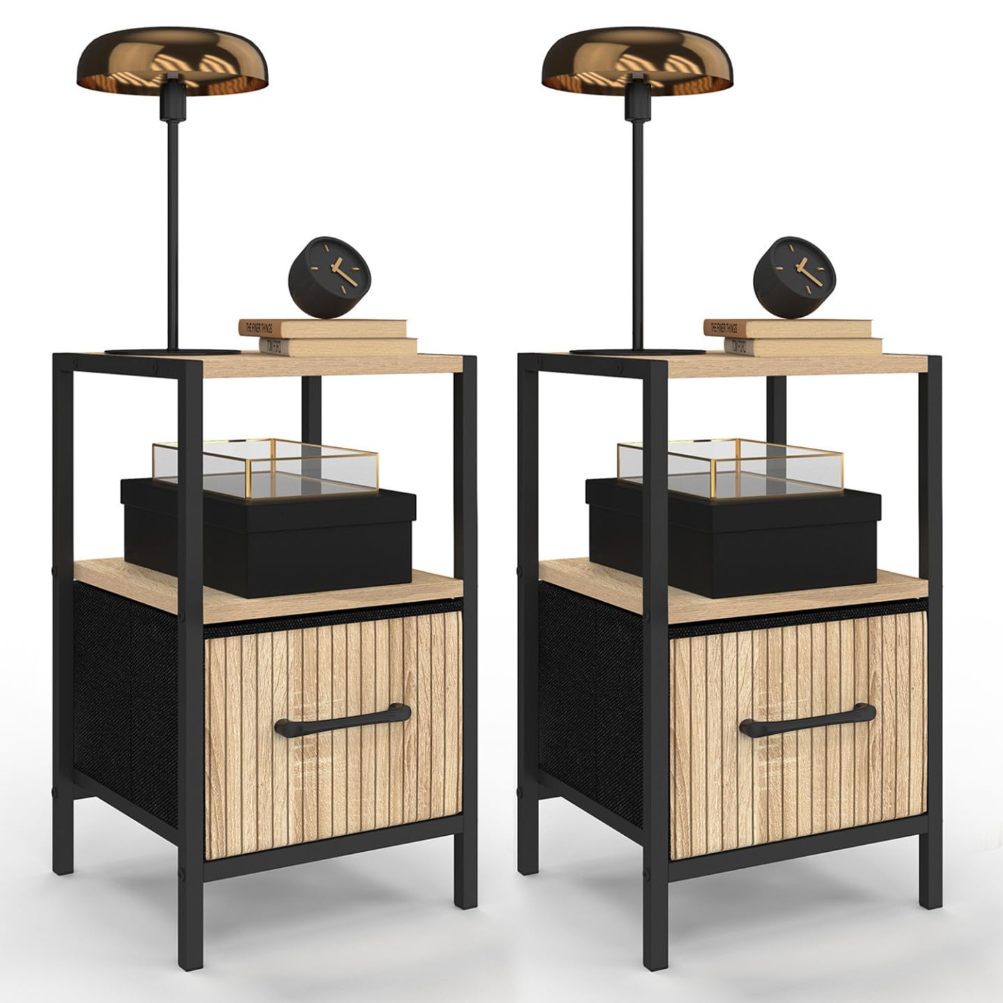 IDMarket - Lot de 2 Tables de Chevet Utah 1 tiroir et 1 Niche Effet Lattes