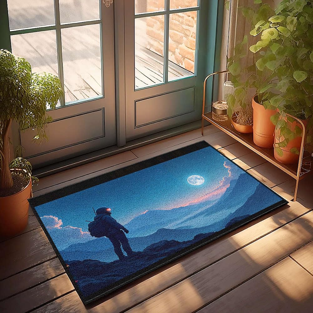 Tapis de cuisine rustique et chambre garçon au motif surréaliste d'astronaute 65x90 cm