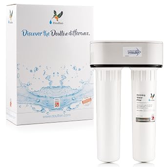 Doulton Duo Under Sink Filter System 38 Push Fit 10" UltraCarb Short Thread Element BSP Mount 9501 with Limescale Reduction Treatment Cartridge 9A04 Superb Taste Drinking Water Filter White