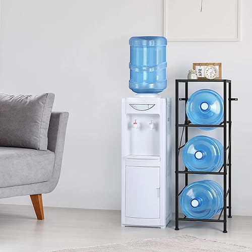 Miniatura 7 de Soporte para botella de agua de 5 galones, soporte para jarra de agua de 3 niveles con estante, soporte para jarra de agua con ruedas, organizador