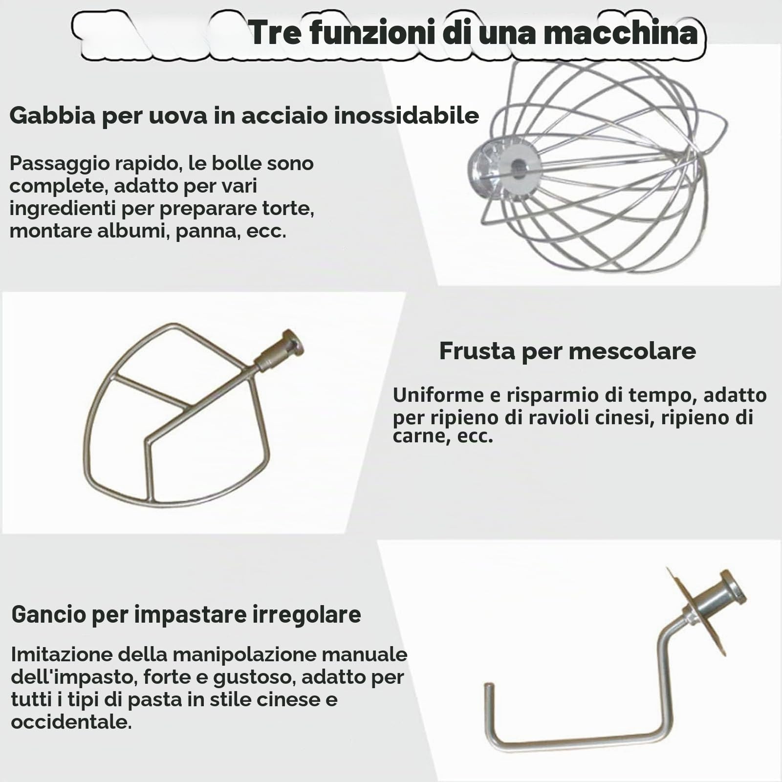 PixCy Impastatrice Planetaria,Ciotola 5 L/7L/10L,Accessori - Frusta,Gancio Impastare E Mescolatore,Impastatrice per Pizza,Pane E Dolci - Perfetta per Ogni Cucina 5L-White