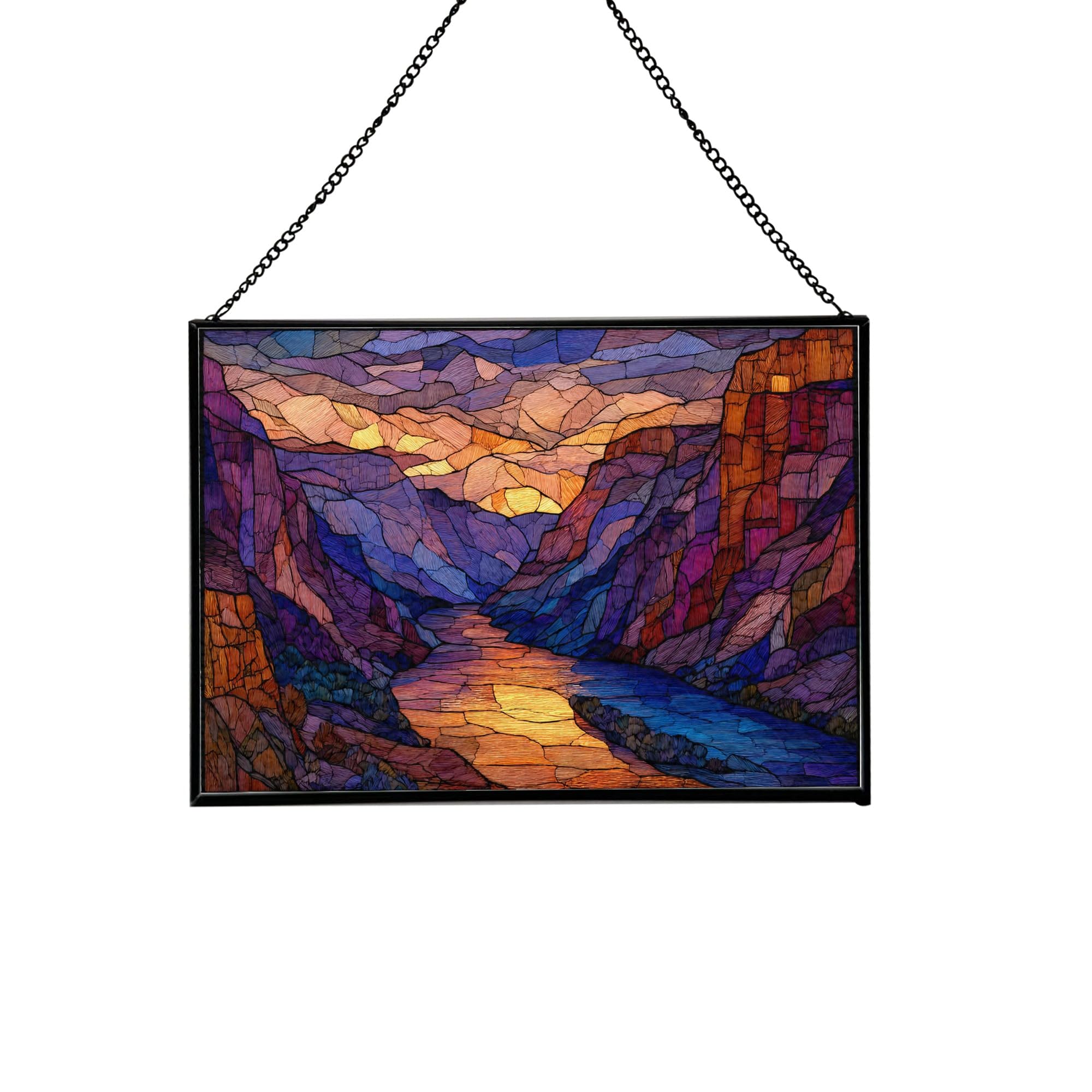 Gunnison River Valley-Colorado City Stained Glass Suncatcher – Rectangular Hanging Window Panel with Urban Street Scene – Custom Glass Art Gift for Travelers, Architecture, Skyline Lovers 21iLGf