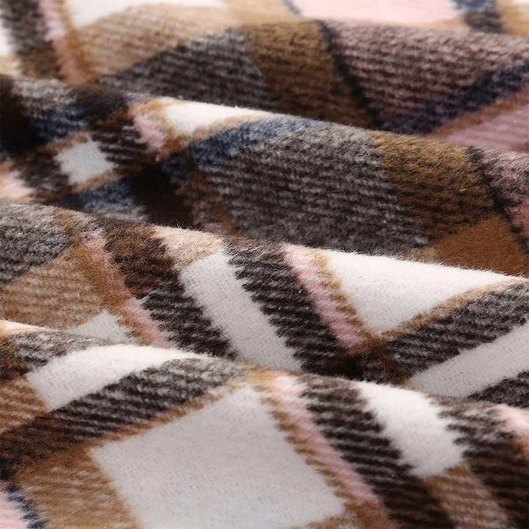 Long Plaid Wool Skirt for Womens Winter Fall Warm High Elastic Waist A line Flared Pleated Wool Tartan Skirts Pink 01 Large