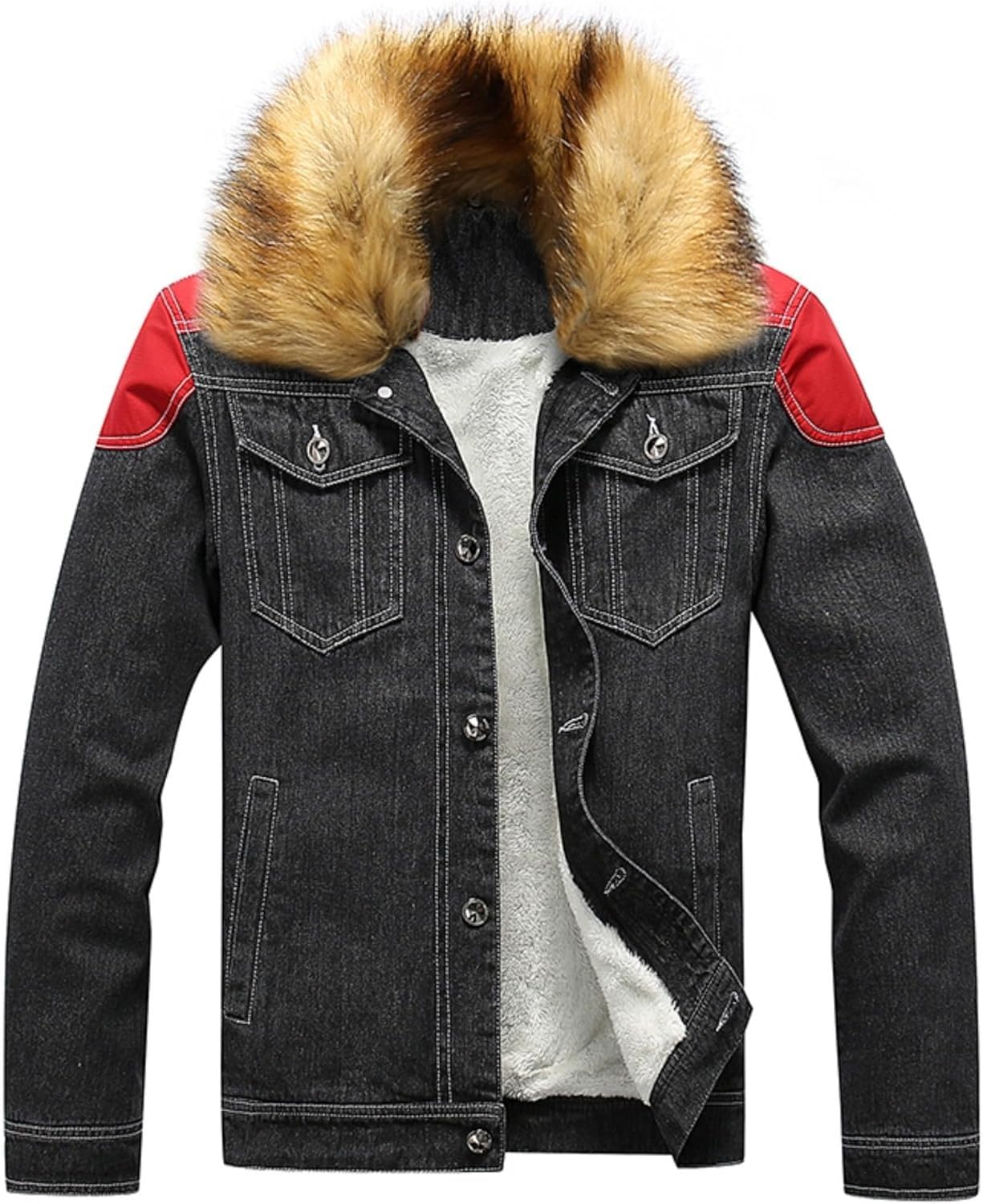 Mens Denim Jacket Plus Cotton Warm Fur Collar Sherpa Lined Denim Coat Vintage Fleece Cowboy Jean Jackets