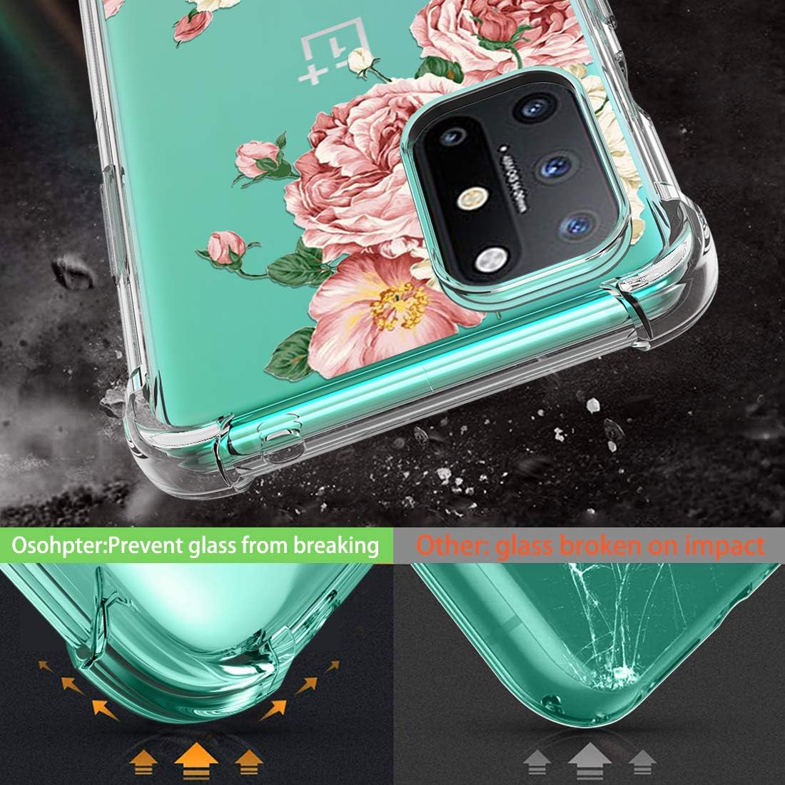 Osophter for Oneplus 8T Case,1+8T Case,Oneplus 9R Case Flower Floral for Girls Women Shock-Absorption Flexible TPU Rubber Phone Cover for Oneplus 8T(Big Rose Flower)