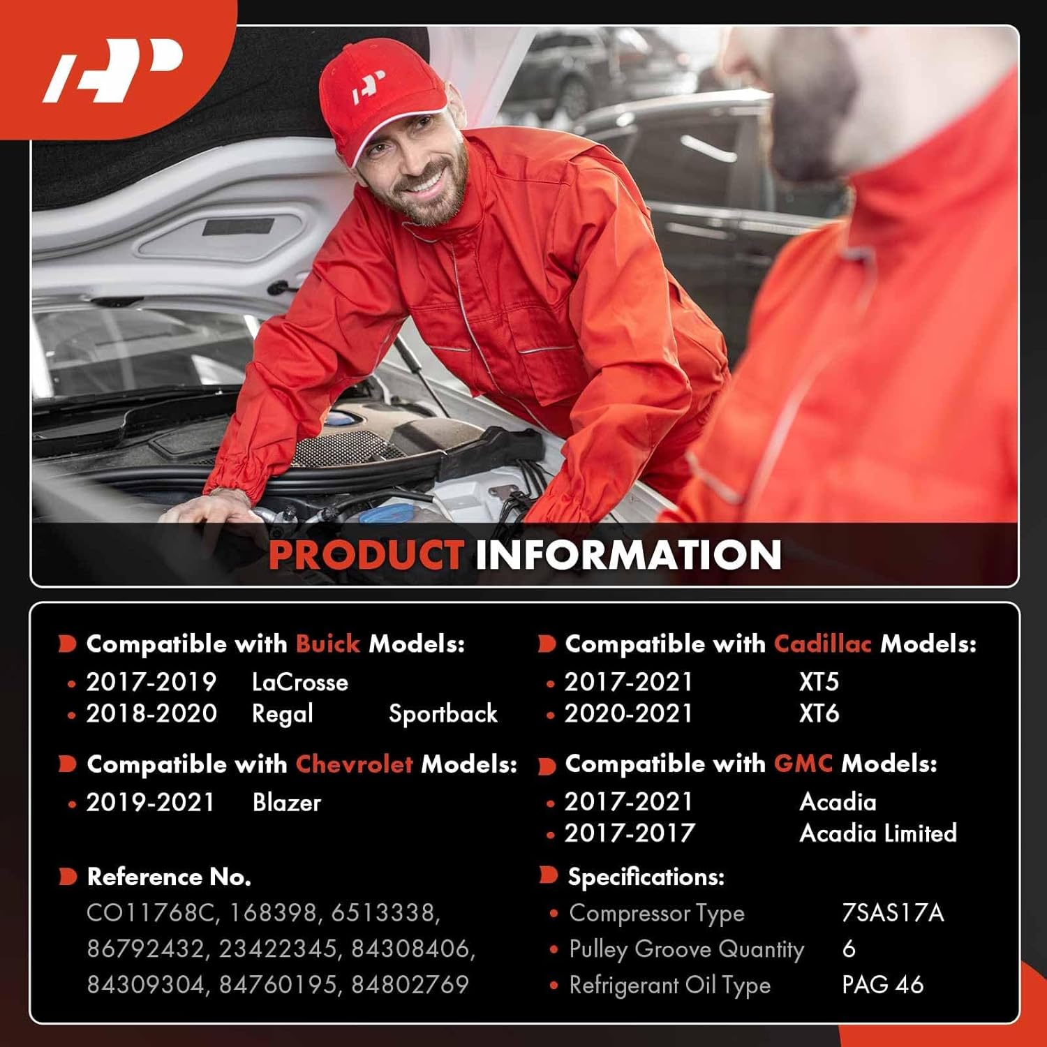 A-Premium Air Conditioner AC Compressor with Clutch Compatible with GMC Acadia 2017-2021, Acadia Limited 2017 & Buick LaCrosse 2017-2019, Regal Sportback & Cadillac XT5, XT6 & Chevrolet Blazer