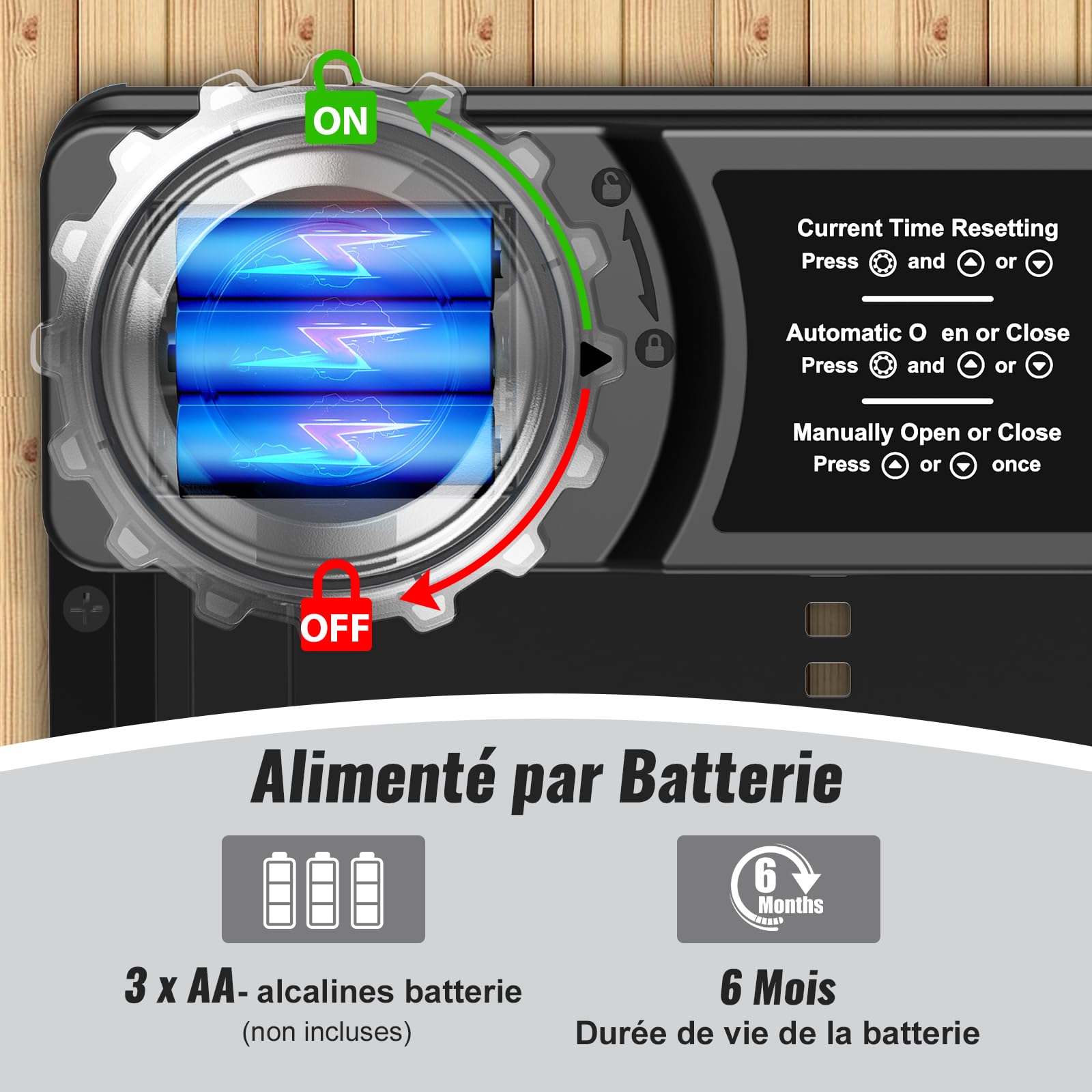 Porte Poulailler Automatique avec Écran LCD Programmable Étanche, Porte Automatique Poulailler en Alliage d'aluminium, Alimenté par Batterie, Commande de Minuterie, Fonction Anti-pincement