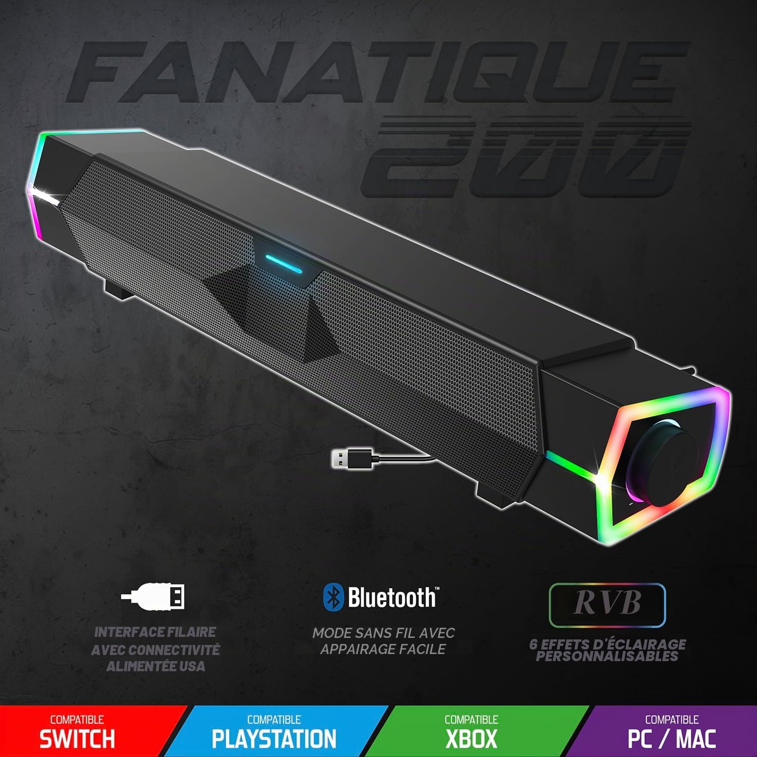 Spirit Of Gamer, Pack Enceinte + Souris Gamer Filaire RGB, Barre de Son Compacte 6W RMS avec Son stéréo 2.0, Souris Gamer Filaire pour PC 12800 DPI avec 8 Boutons Programmables Dont 1 Rapid Fire