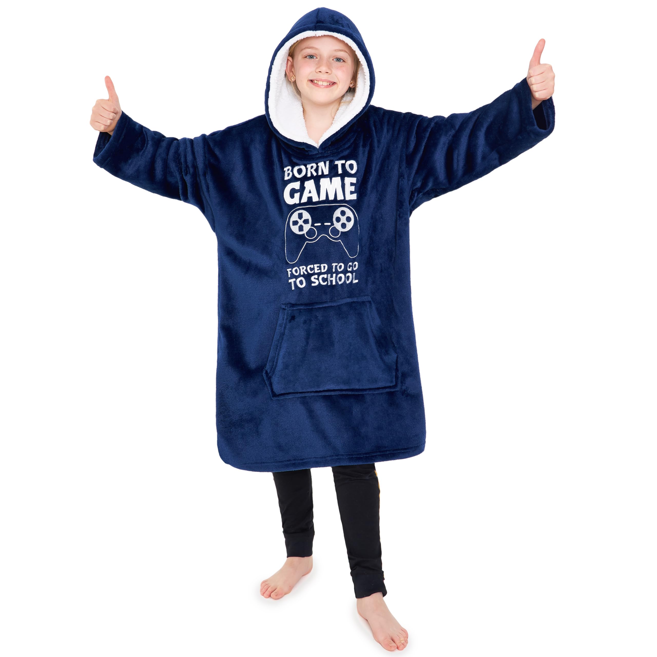 Hoodie Blanket for Kids & Teenagers Fleece Wearable Blanket Warm Gamer Football Oversized Hoodie with Sherpa Hood Loungewear Gaming Gifts