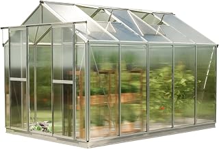 GFP Greenhouse Saphir 5 Aluminum Frame 8.5 x 10.6 ft Approx. 8 mm Polycarbonate Panels - with Bonus Base Frame and Automatic Vent Opener