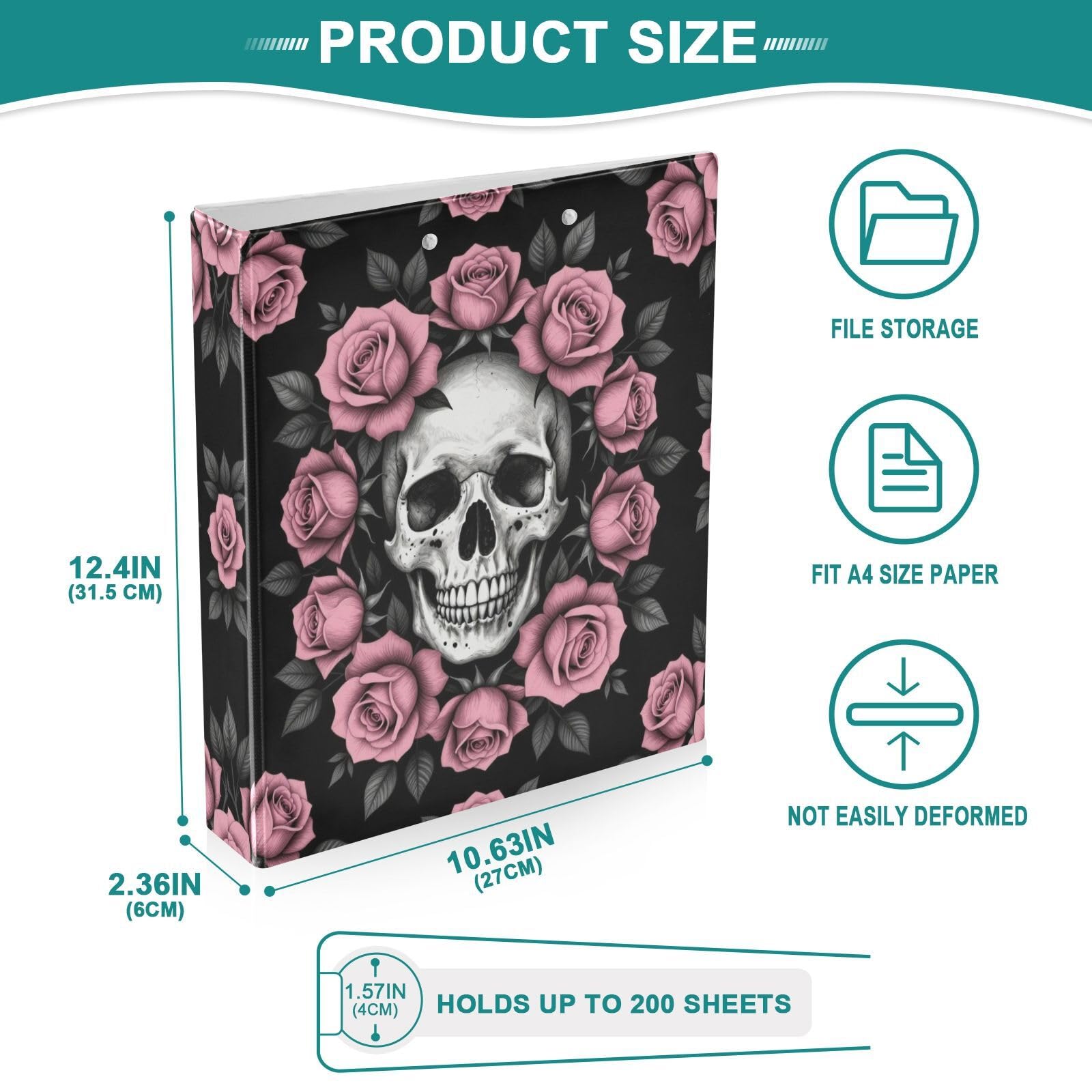 Raccoglitore a 3 anelli con portablocco floreale Sugar Skull Rose