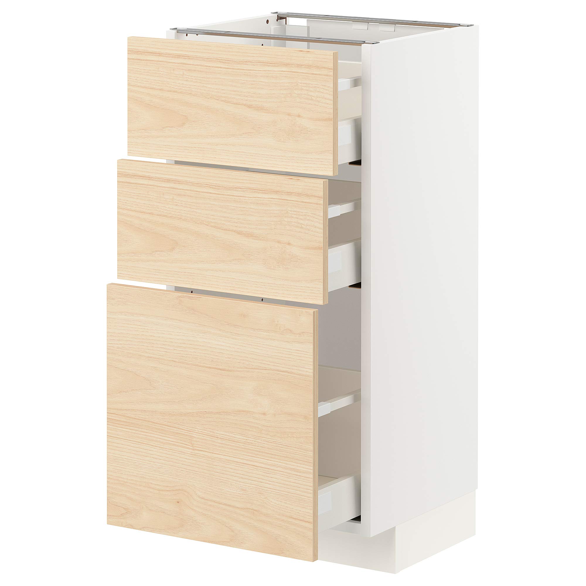 Meuble bas METOD MAXIMERA avec 3 tiroirs blanc et frêne clair Askersund 40x37 cm pour cuisine