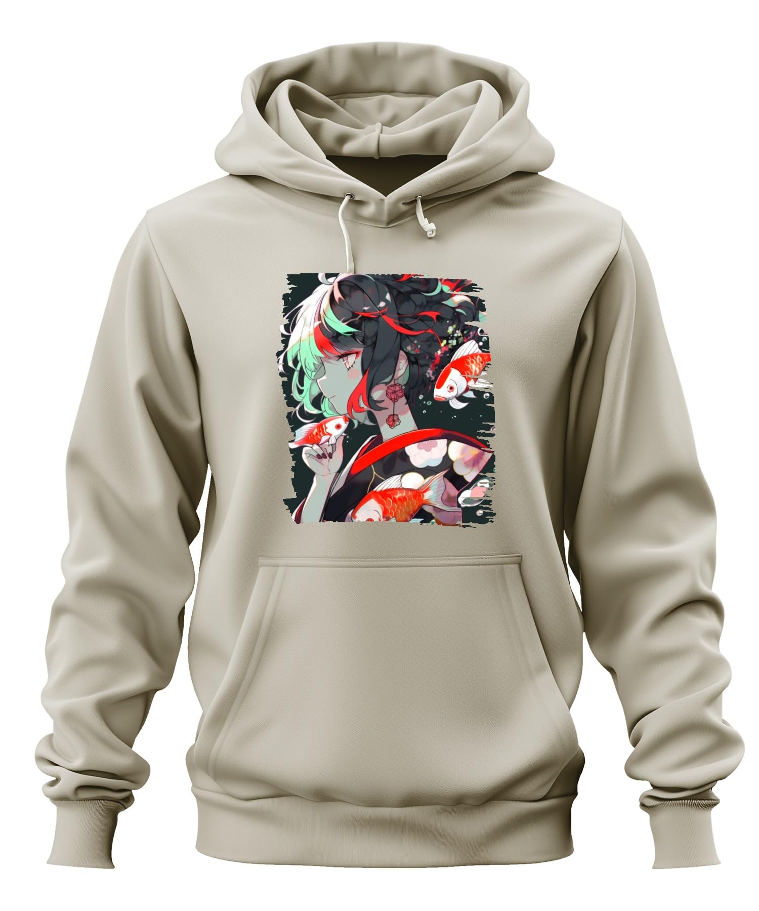 Anime Dziewczęca w kimono Koi Karp Sztuka Japońska Ilustracja Uniseks Bluza z kapturem Bluza z kapturem