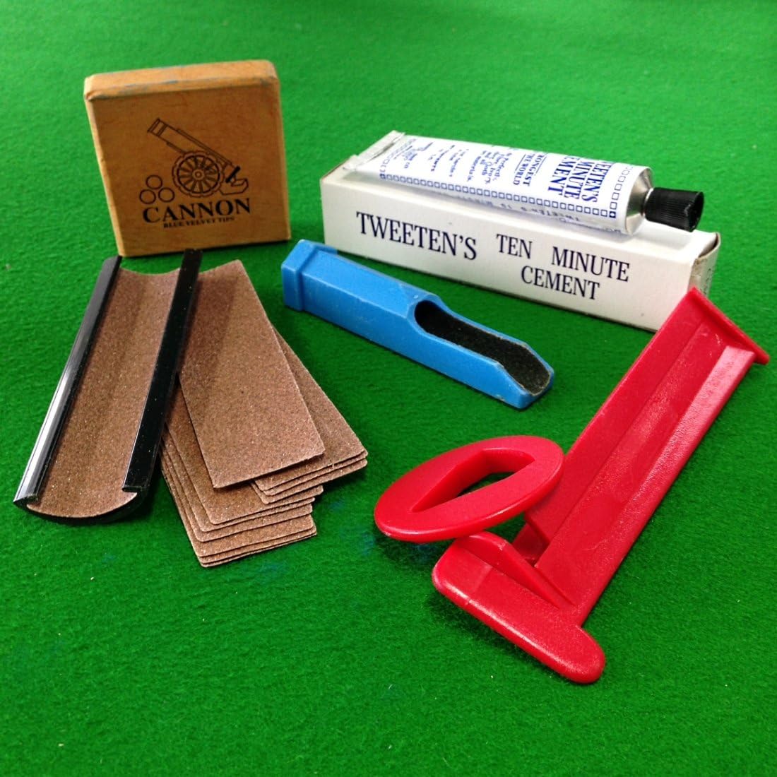 5 Piece Blue Velvet Snooker or Pool Cue Tip Accessory Kit