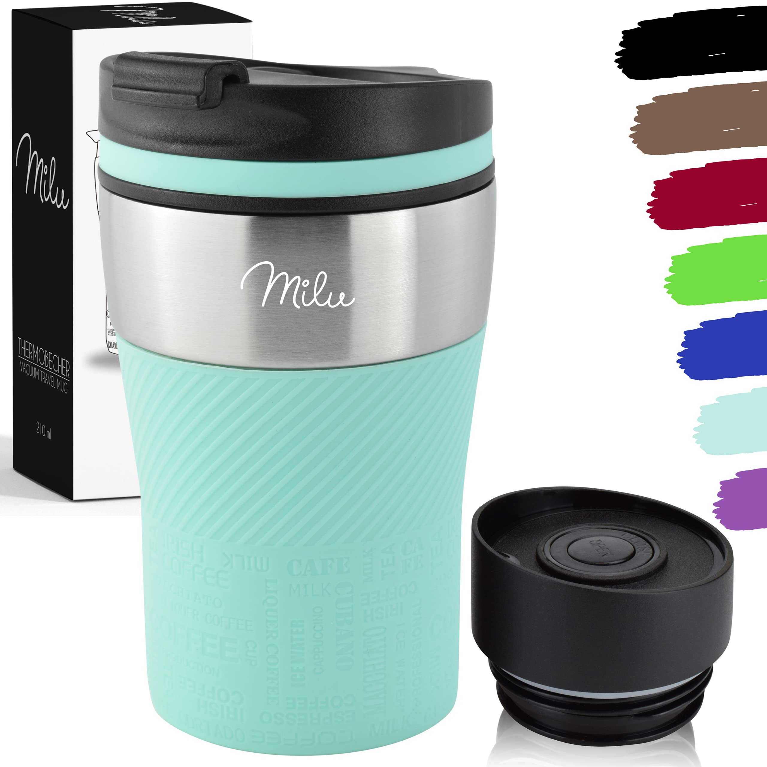 MiluInsulated Travel Coffee Mug 7oz - Hot & Cold Travel Mug - Double Wall Vacuum Insulated Cup for Coffee, Tea & Drinks - Spill Proof (Teal, 7oz (210ml))