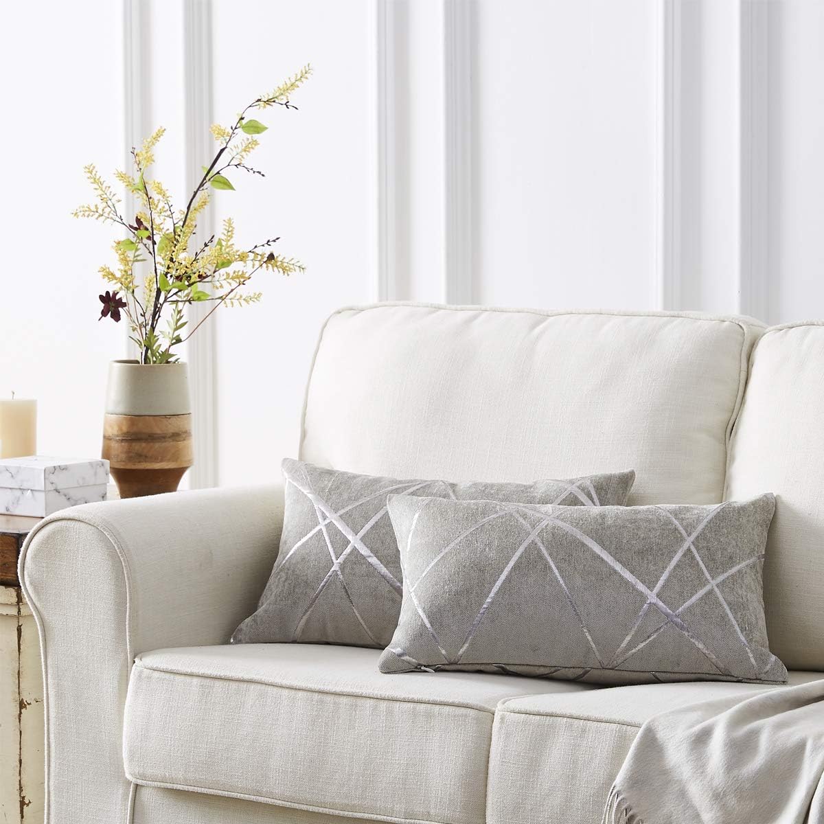 GIGIZAZA Decorative Couch Pillow Covers 12 x 20,Sofa Thick Cushion Pillow Covers,Square Grey Luxury Pillows 2 Set