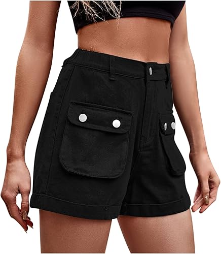 Miniatura 6 de XUNRYAN Pantalones cortos cargo para mujer, pantalones cortos de verano para correr, atléticos, pantalones cargo cortos, elásticos, de cintura alta,