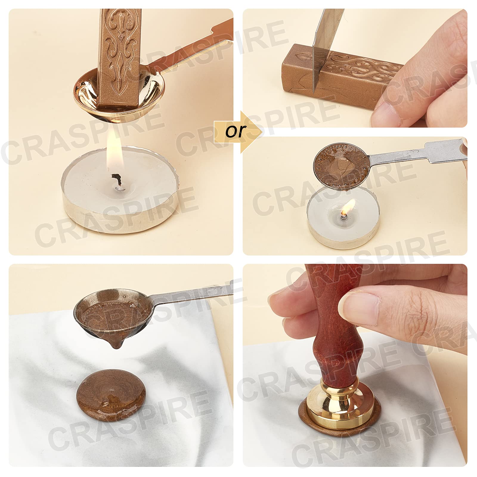 CRASPIRE Halloween Wax Seal Stamp Set 6Pc Brass Sealing Stamp Head 1pc Wood Handle Removable Kit Crow Witch Skull Spider Web Pumpkin Bat Haunted House For Party Envelope Invitation Diy Craft Gift Wrap - View #3