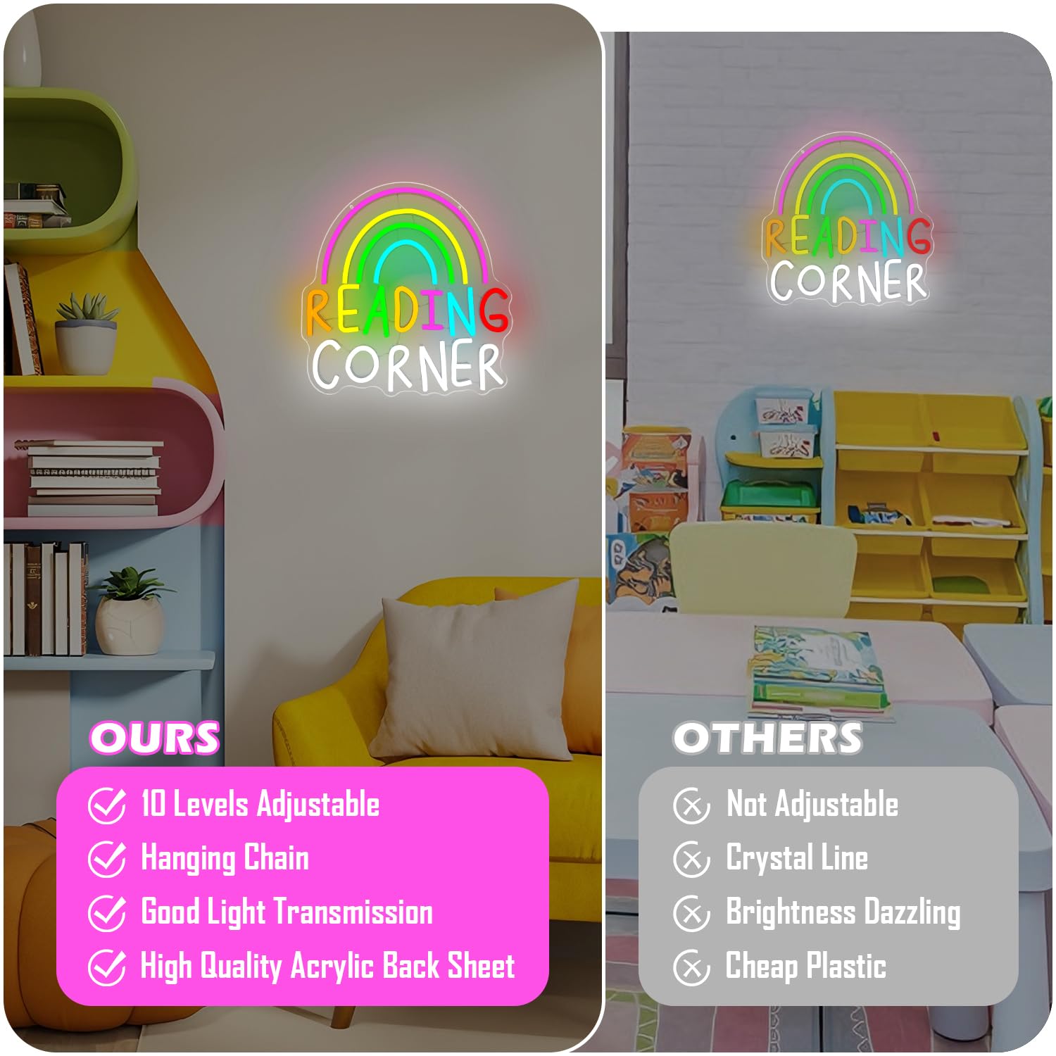 Letrero de neón de esquina de lectura para aula, luz de neón para escuela, biblioteca, letrero LED para oficina, lectura, letras, luces LED de neón para decoración de pared, leer libros, arte de pared