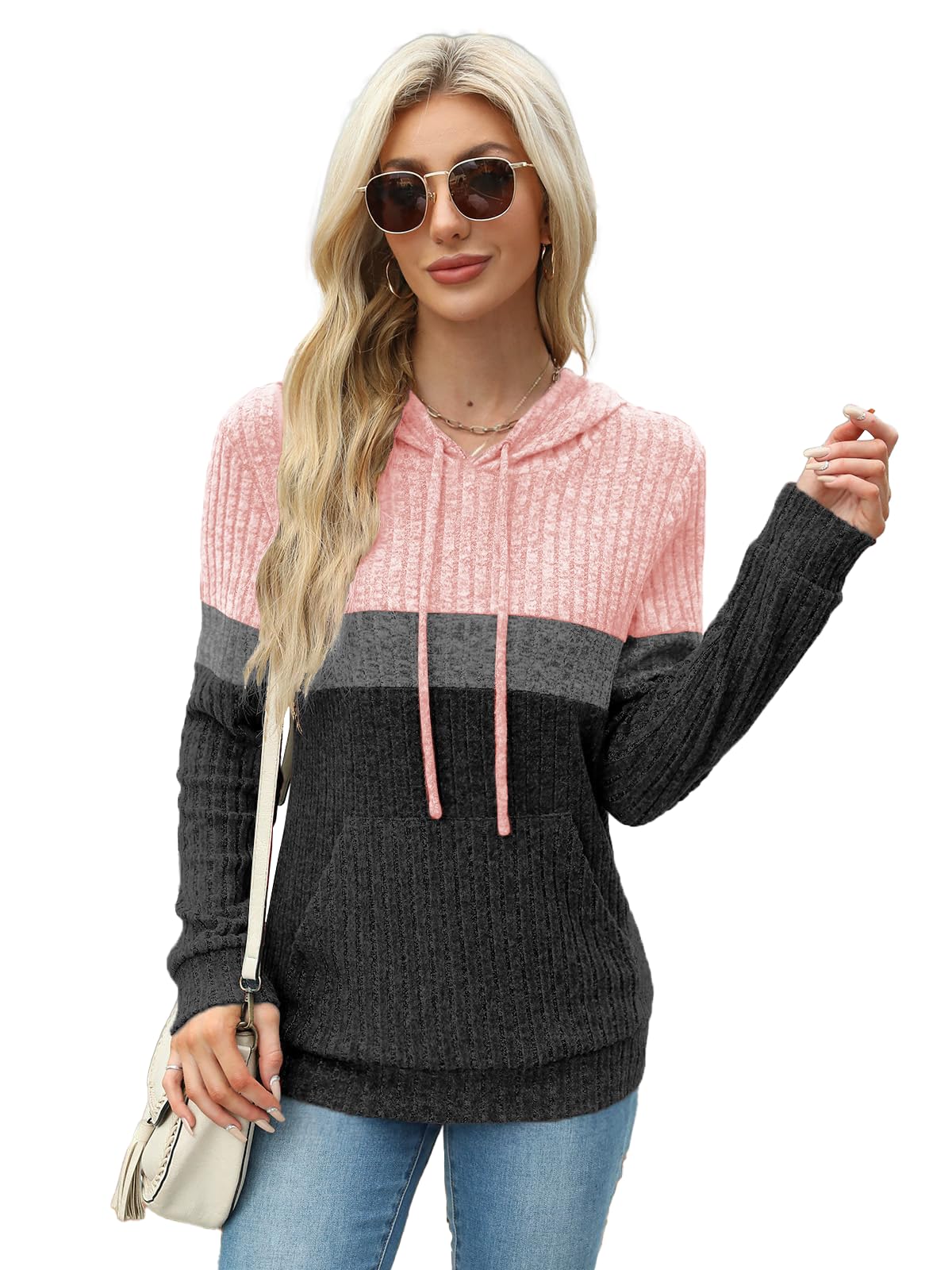 DUOEASE Sweat Femme Chic Elegant Pull Femme avec Poche Decontracte Hoodie Top Manches Longues Automne Haut