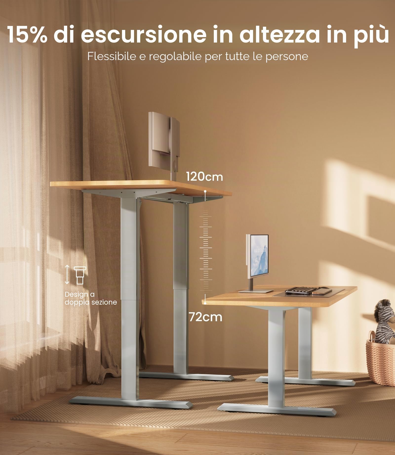 MAIDeSITe Scrivania regolabile in altezza da 72 cm a 120 cm con 4 tasti di memoria e blocco bambini - T1 Pro