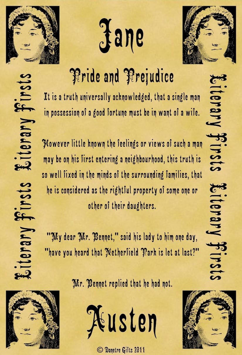 A4 Size Parchment Poster Literary First Lines Jane Austen
