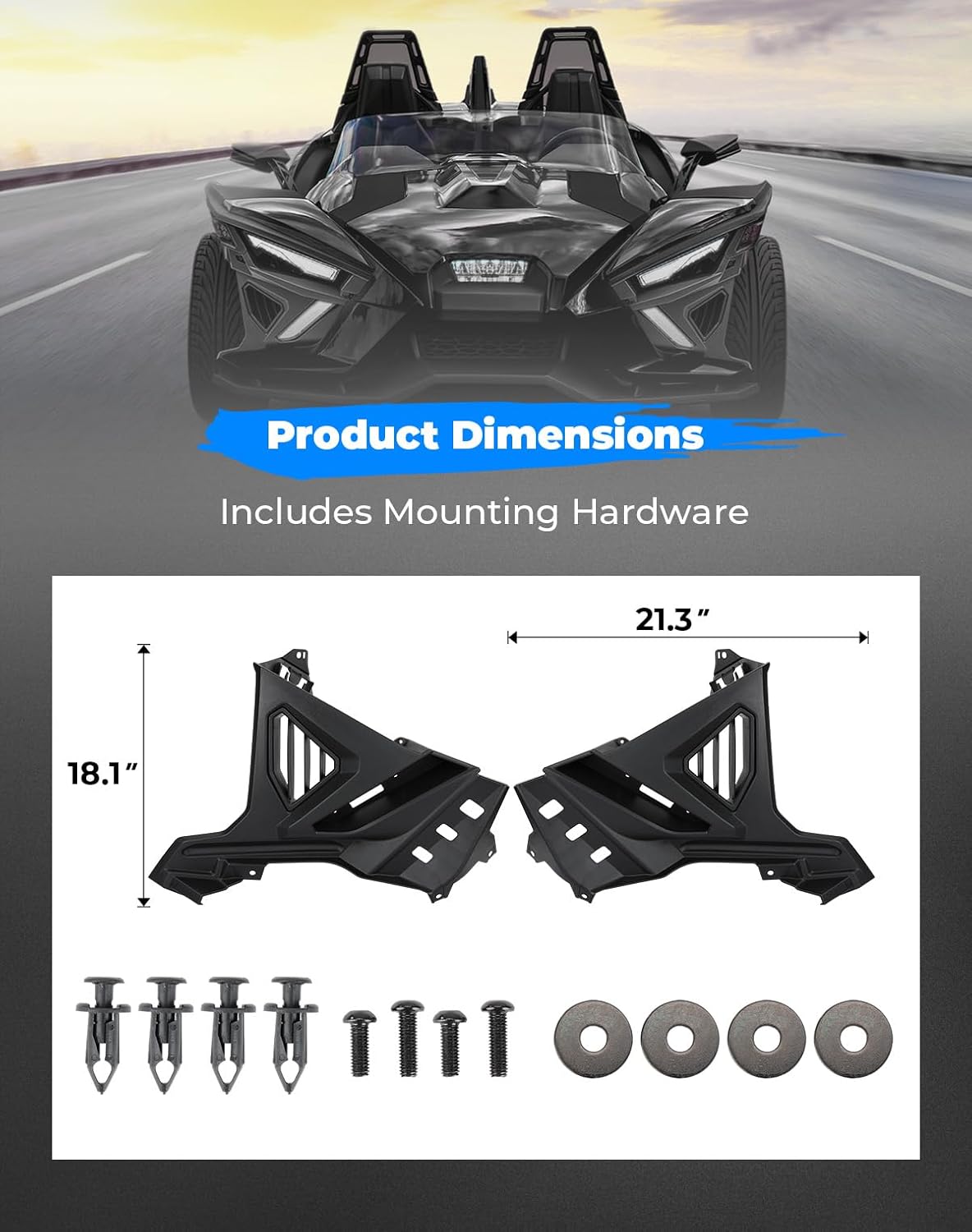 KEMIMOTO Front Lower Accent Panel Kit Compatible with Polaris Slingshot 2020-2026, Durable ABS Decorative Plate Replace #2884605 Housing Mount Accessories