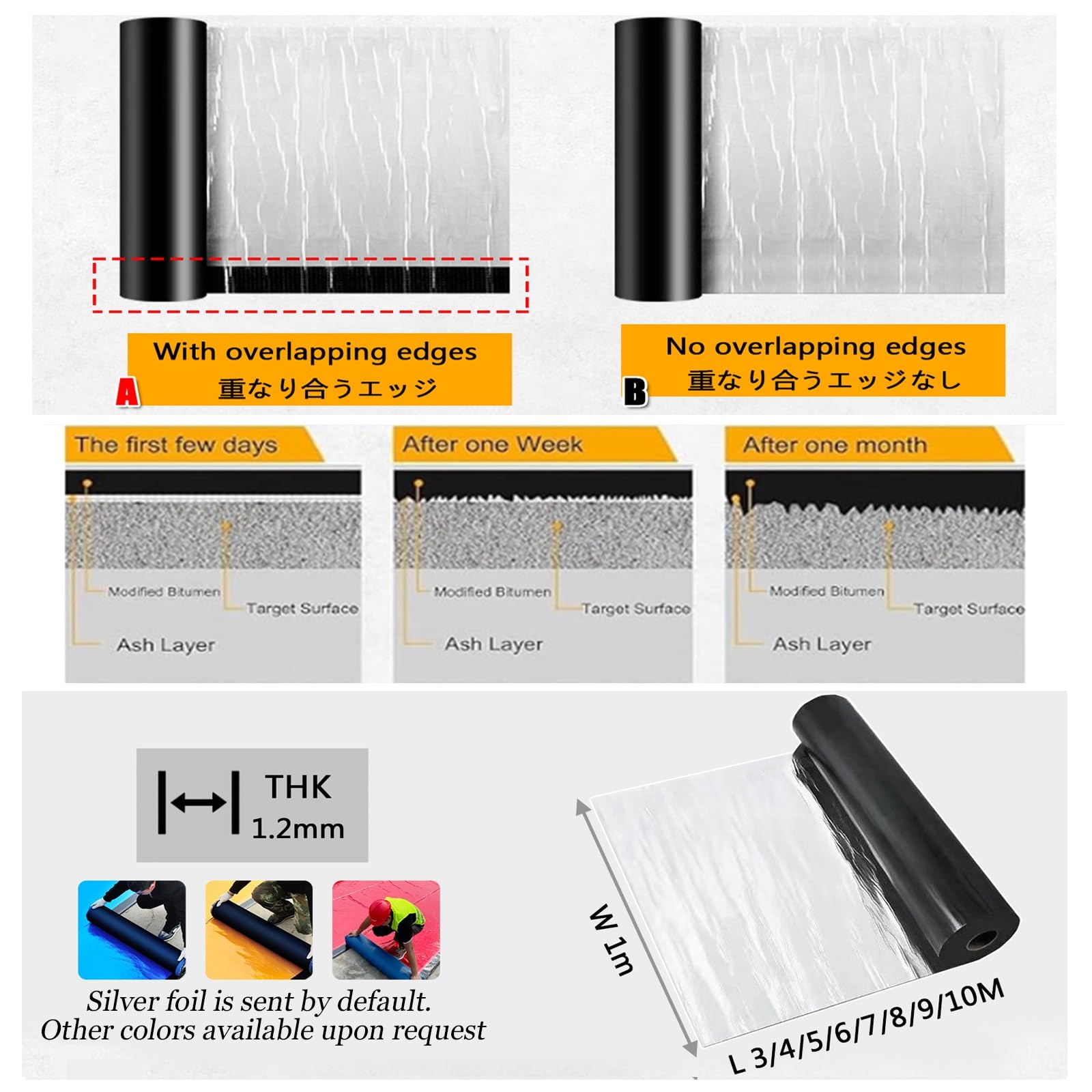 Tela Asfaltica Autoadhesiva，Cinta autoadhesiva de sellado resistente a la intemperie, fieltro autoadhesivo, cinta autoadhesiva de betún for reparación de techos(THK1.2mm/W0.5*L5m)