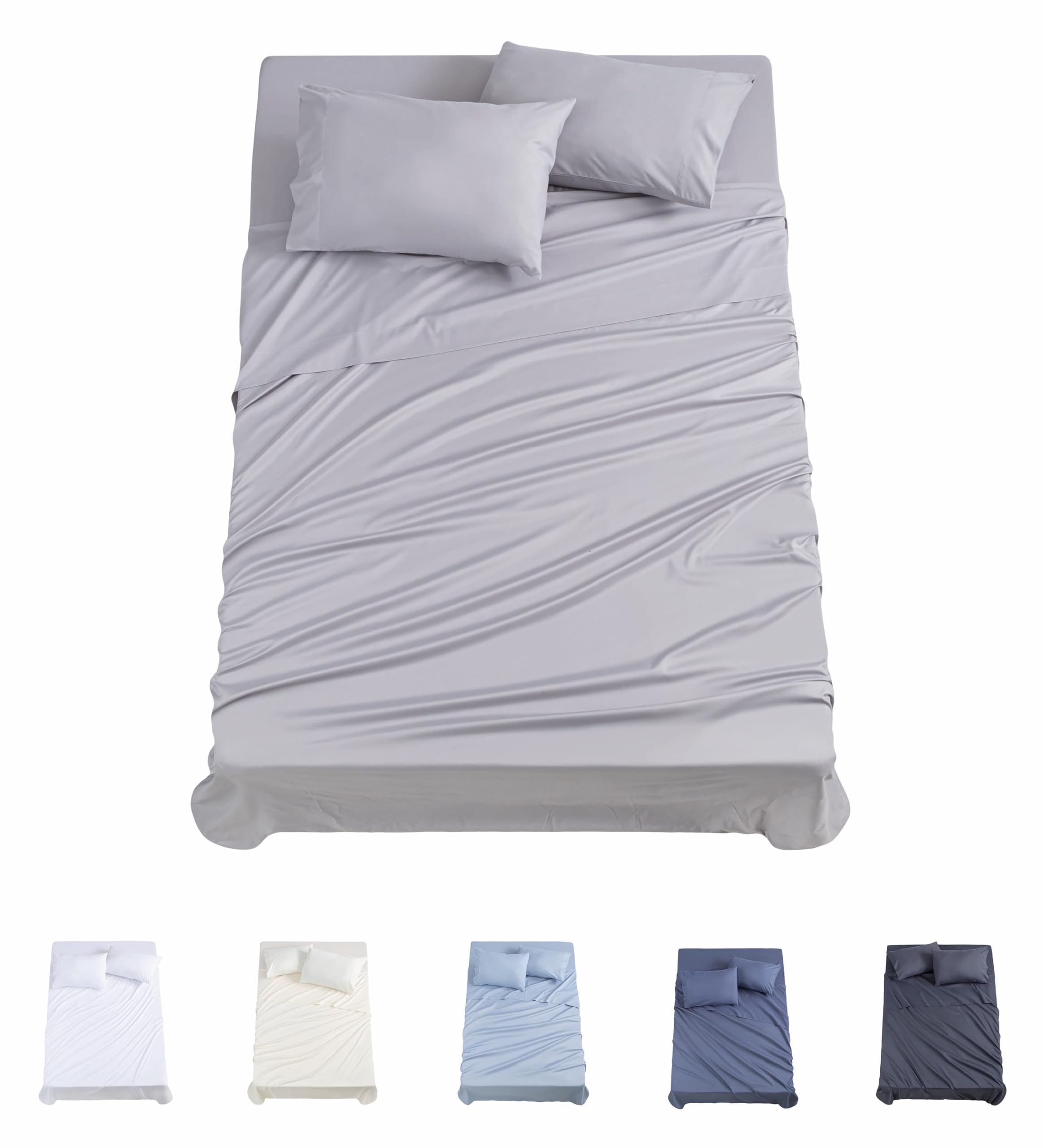 Todocama 4-Piece Bed Sheet Set - 3001 - Fitted Sheet - Top Sheet - Two Pillowcases 50 x 80 cm (Bed 105 x 190/200 cm, Light Grey)