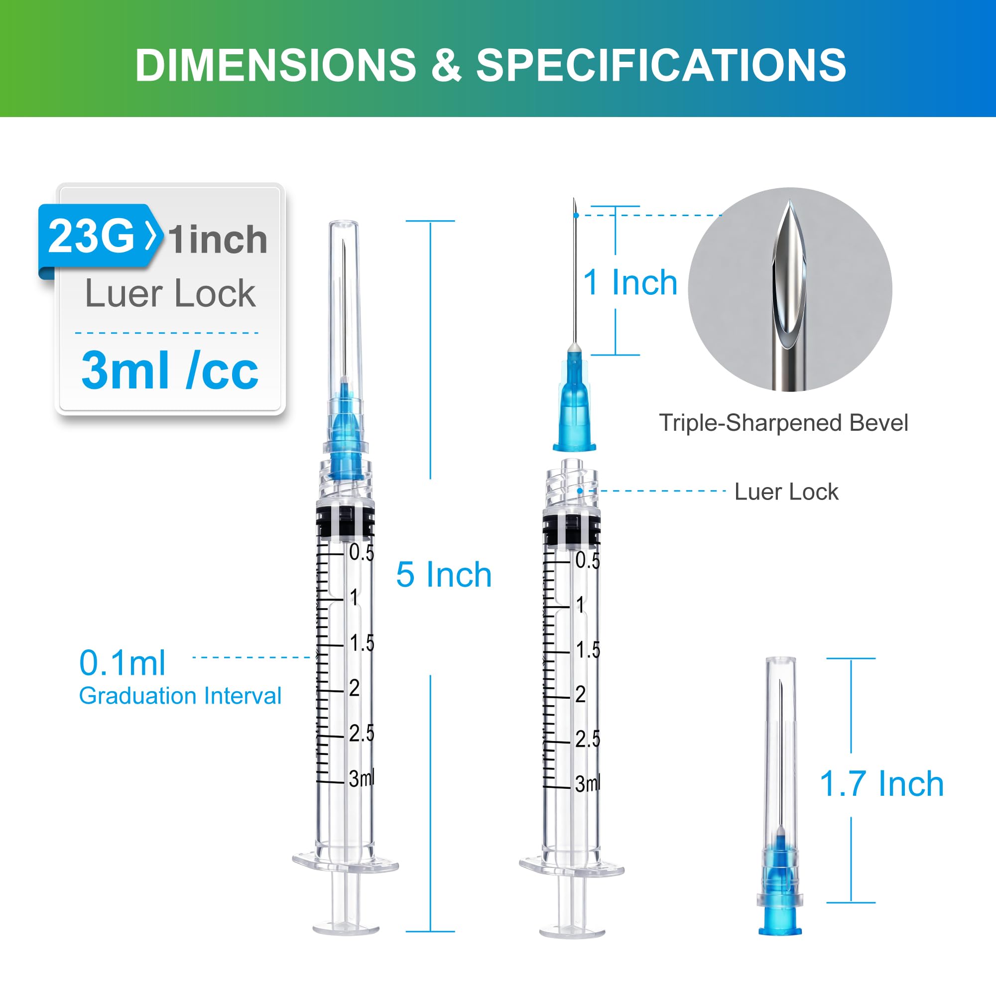 30-Pack 3ml Syringe with Needle - 23g 1 Inch 3 ml Needles and Syringes , Luer Lock 23 Gauge 3cc Disposable for Scientific Lab and Industrial , Sterile Individually Wrapped (3ml 23G 30Pack) — Amazon image 2
