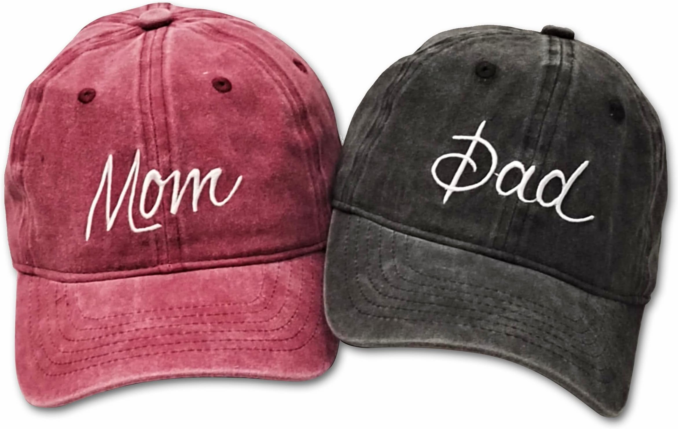 Embroidered Mom and Dad Hats Adjustable Distressed Baseball Cap Mama Daddy 2 Pcs