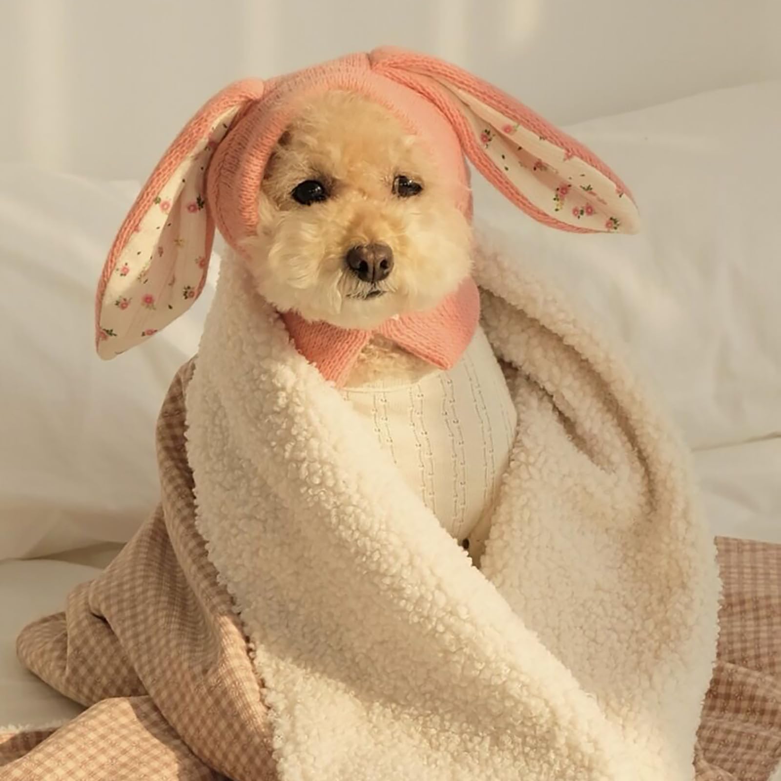 Rabbit Quiet Ears for Dogs Pet Ear Muffs Noise Protection Knitted Dog Hats Pet Warm Dog Ear Cover Winter Hat Dog Head Wrap Bunny Costume for Cats Pets (Pink - Image 3